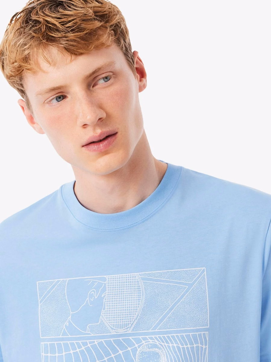 T-shirt in cotone stampato con motivo campo da tennis