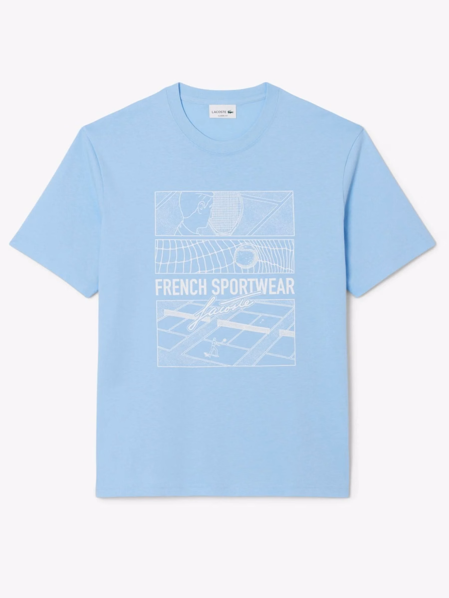 T-shirt in cotone stampato con motivo campo da tennis