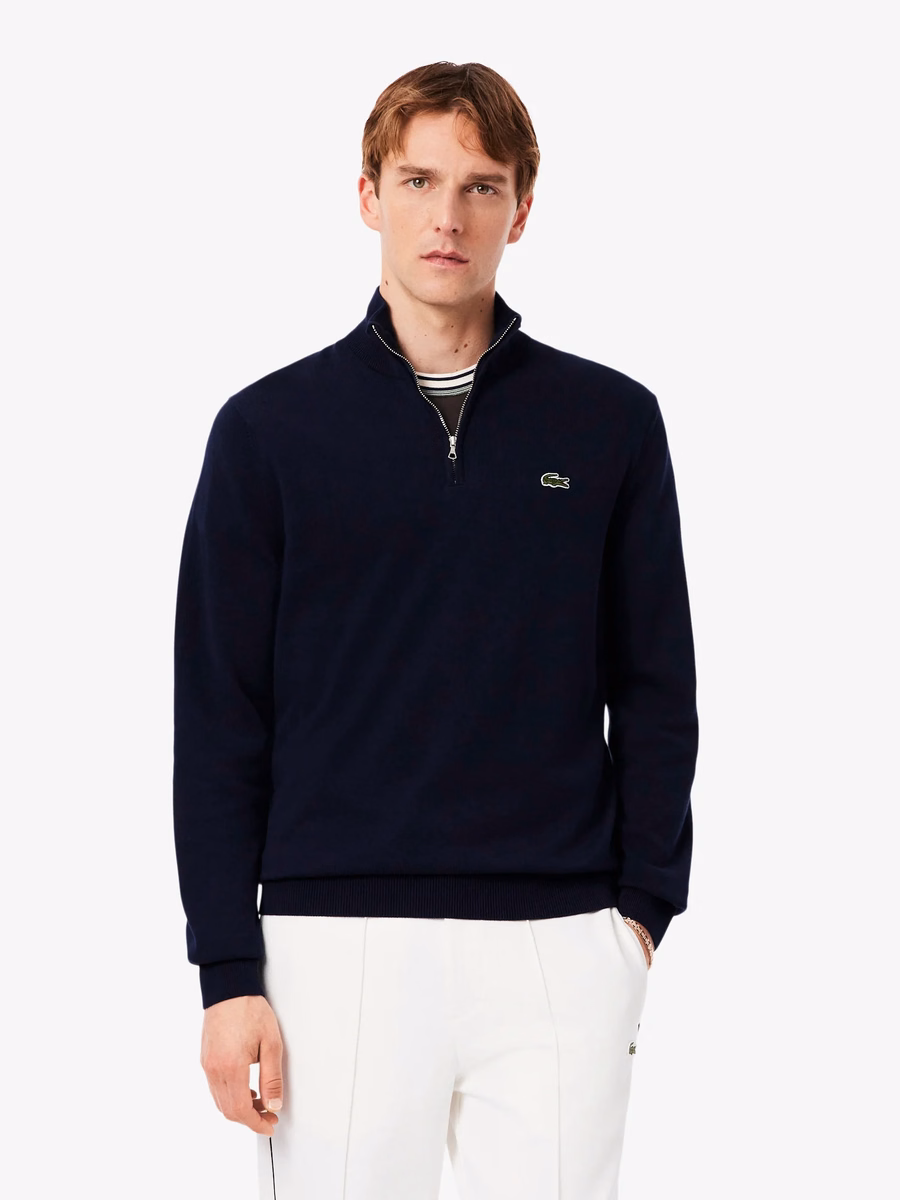 Maglione di cotone con collo alto zip