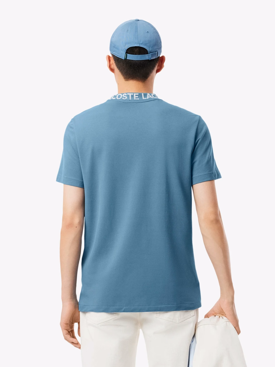 T-shirt in piqué jacquard con marchio