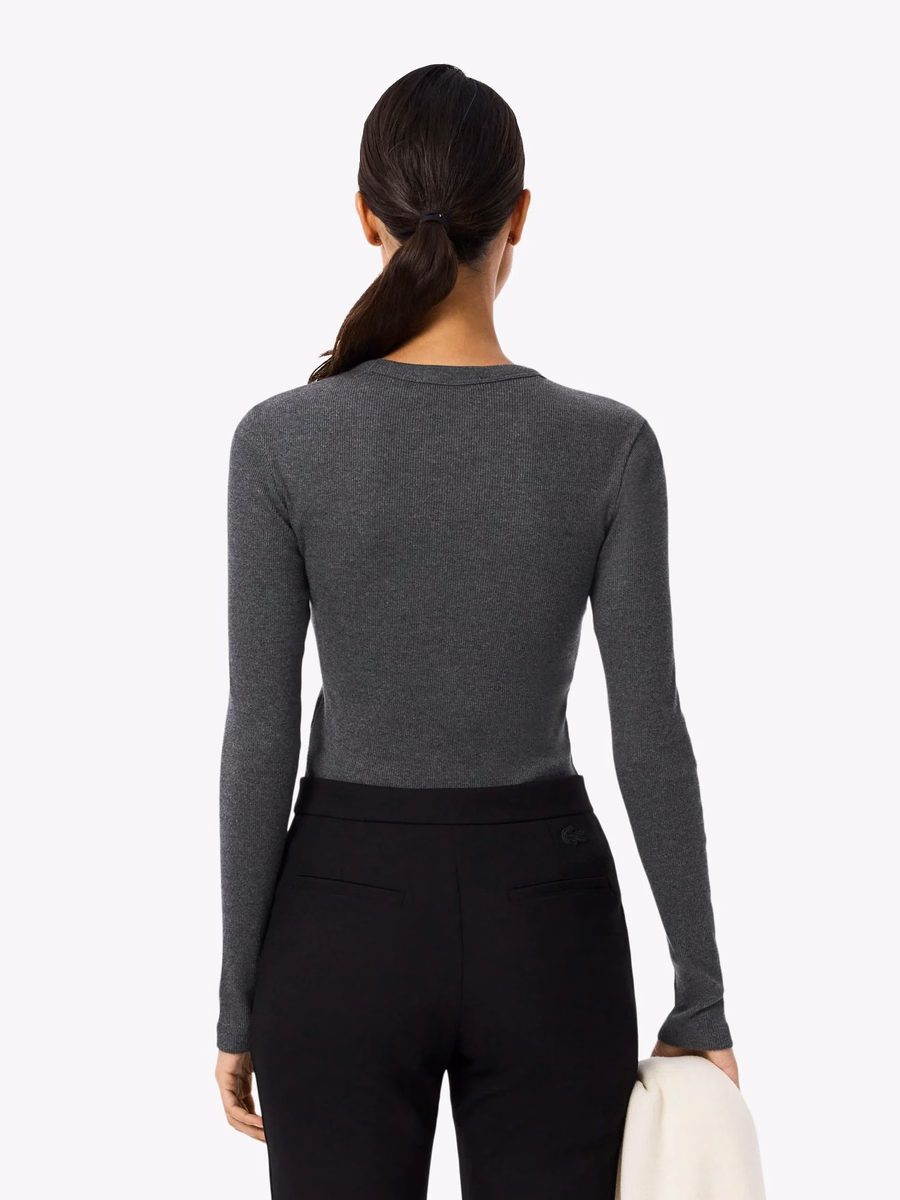 Maglietta a maniche lunghe in cotone a coste slim fit