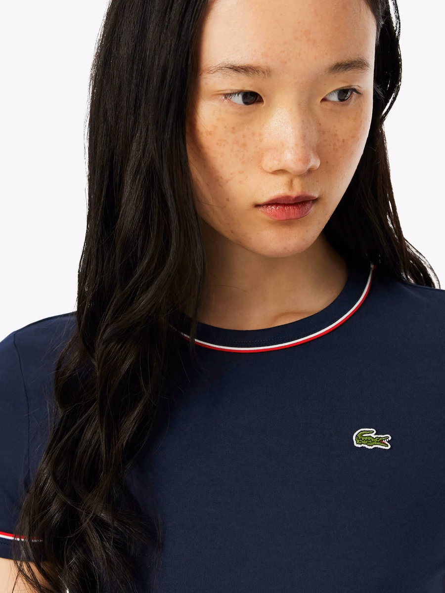 T-shirt in Jersey con Rifiniture a Contrasto