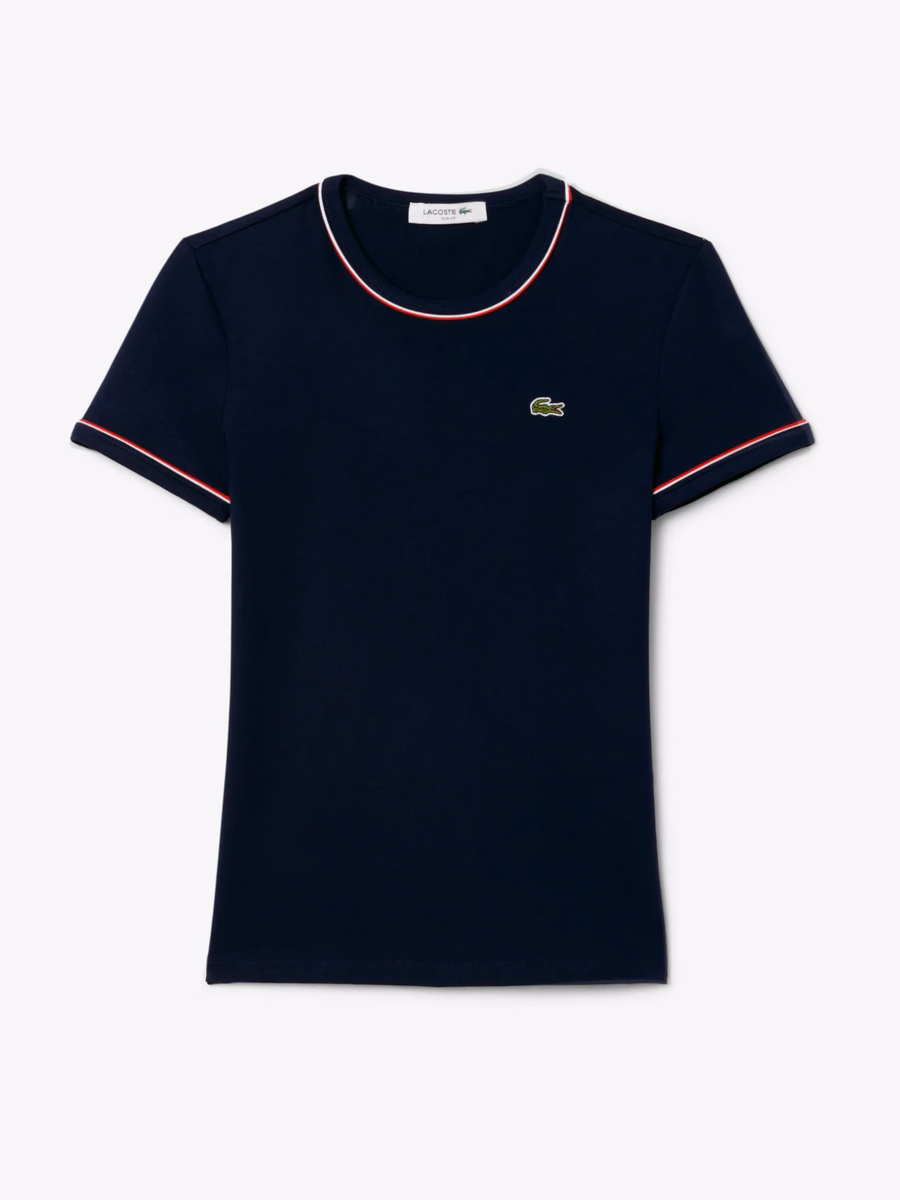 T-shirt in Jersey con Rifiniture a Contrasto