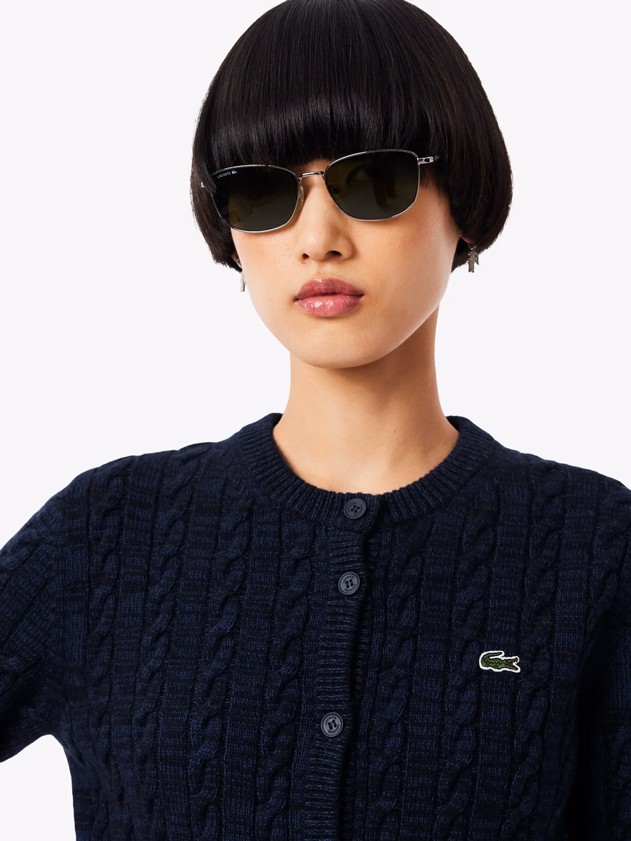 Cardigan in Maglia a Cavo di Cotone e Lana