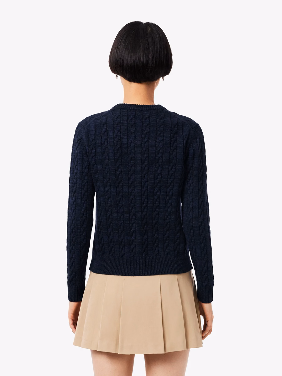 Cardigan in Maglia a Cavo di Cotone e Lana