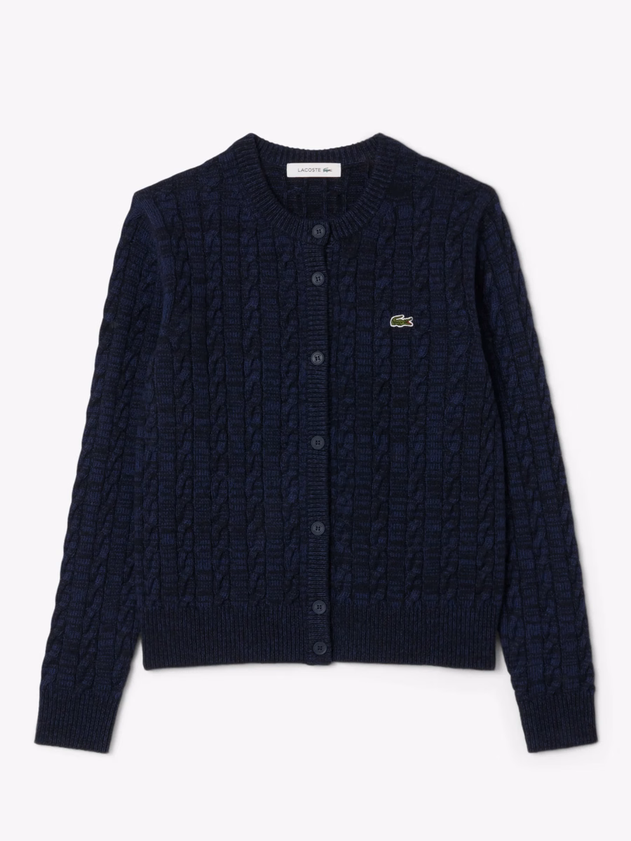 Cardigan in Maglia a Cavo di Cotone e Lana