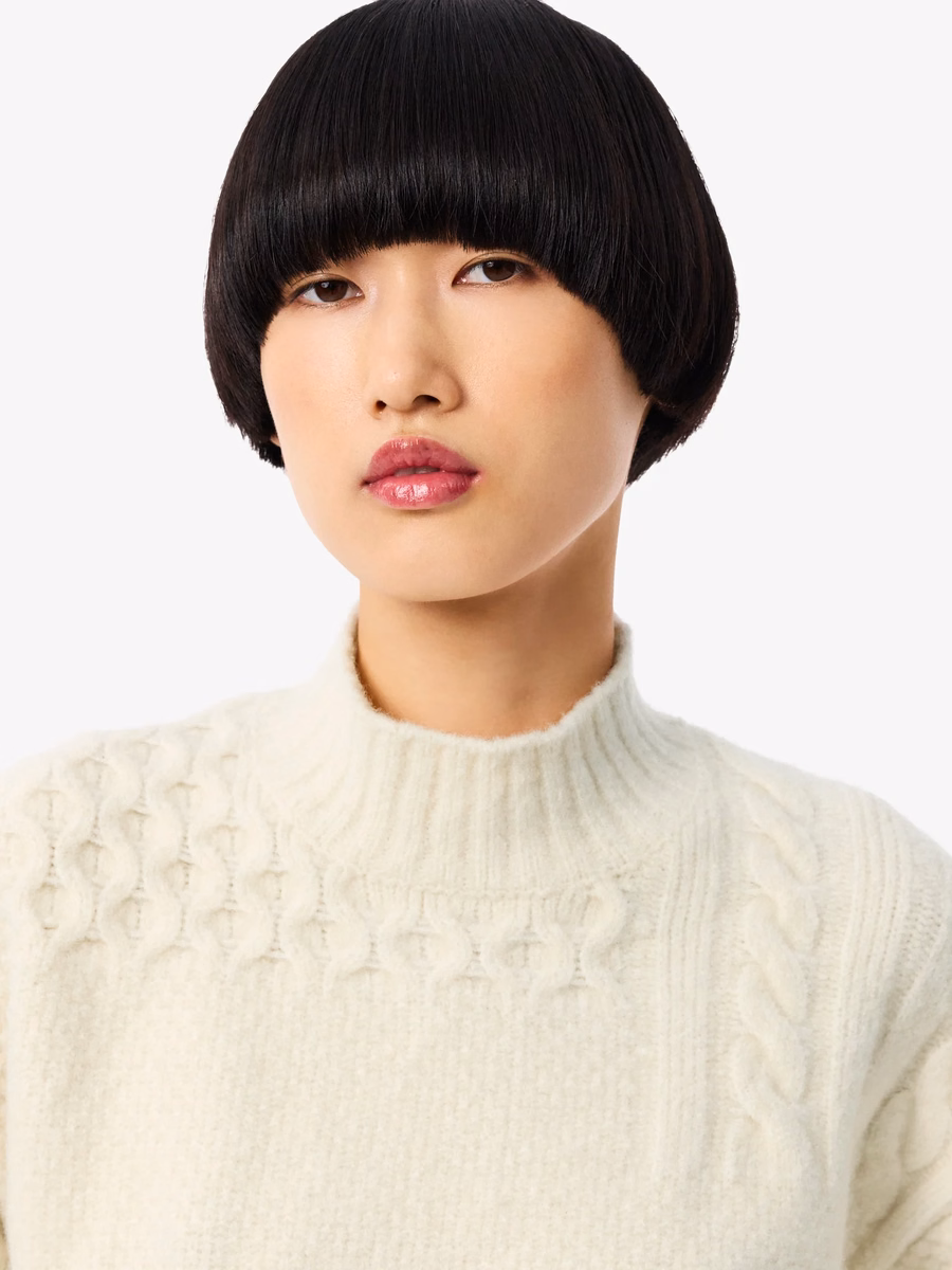 Maglione in Lana con Effetto Patchwork e Collo Alto