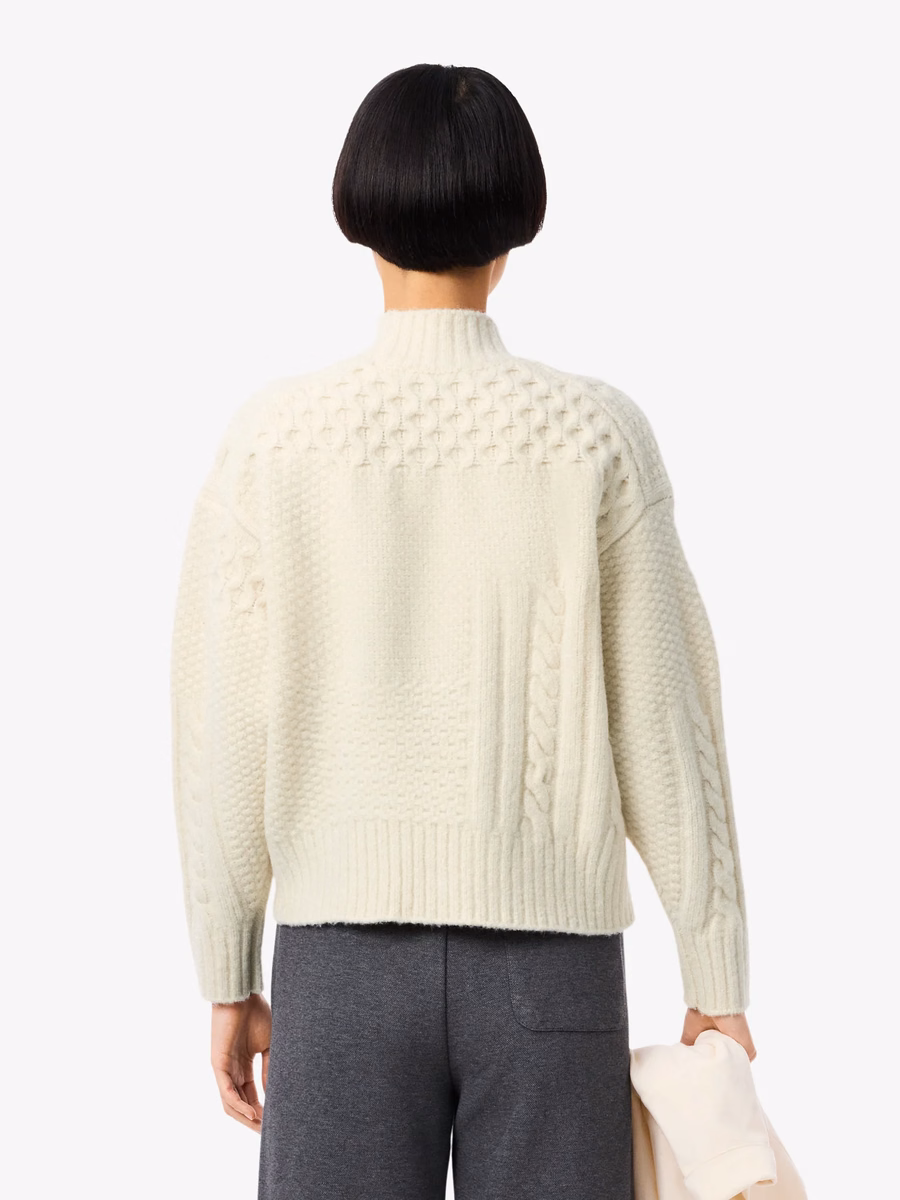 Maglione in Lana con Effetto Patchwork e Collo Alto
