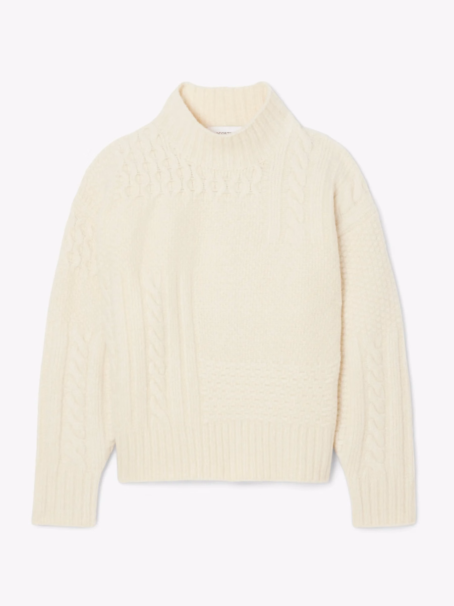 Maglione in Lana con Effetto Patchwork e Collo Alto