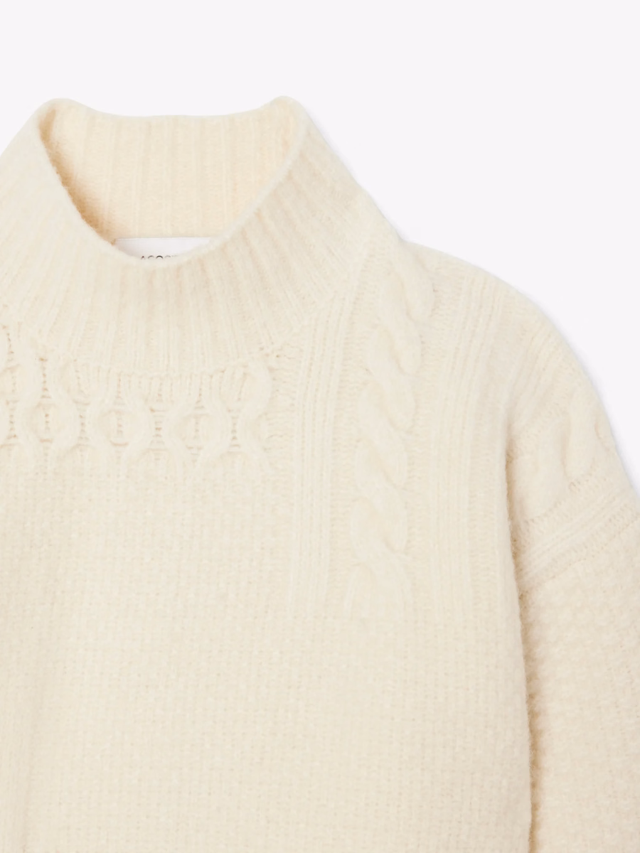 Maglione in Lana con Effetto Patchwork e Collo Alto