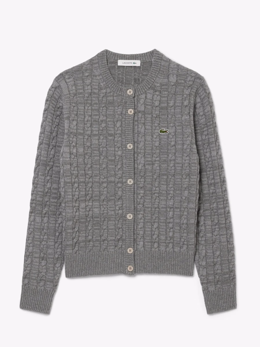 Cardigan in Maglia a Cavo di Cotone e Lana