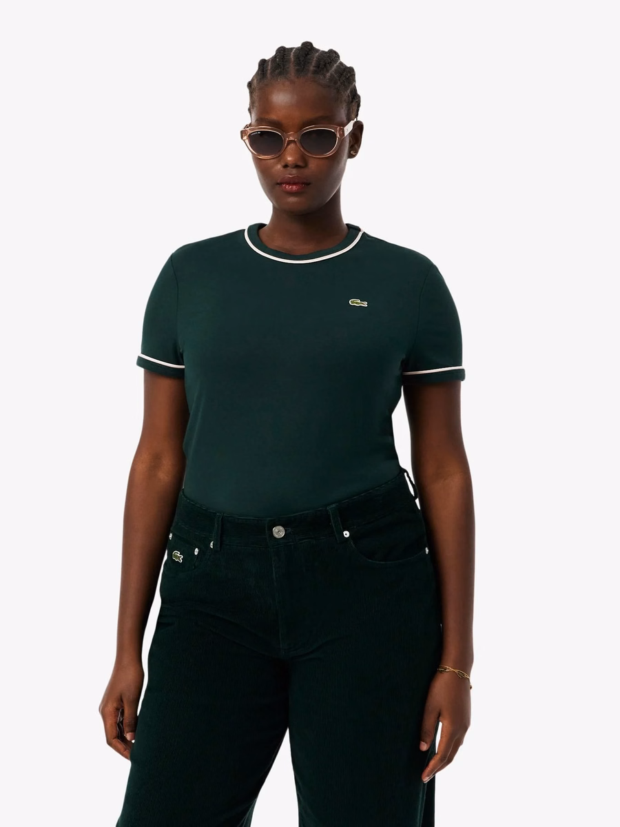T-shirt in Jersey con Rifiniture a Contrasto